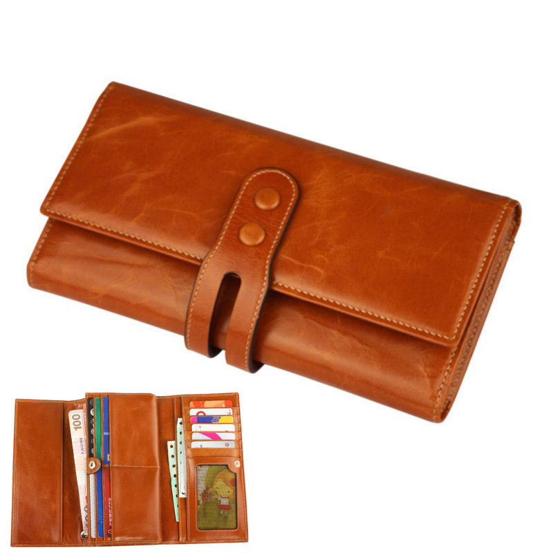 100% Oil Wax Leather Purse For Women Money Zipper Coin Purse Women Wallets Vintage Genuine Leather Business Credit Card Holders