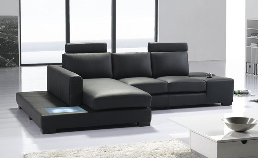Black leather l shaped sofa