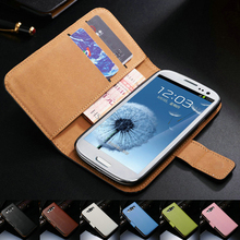 Genuine Leather Wallet Stand Design Mobile Phone Case for Samsung Galaxy S3 i9300 SIII wth Card holder , black white blue Pink