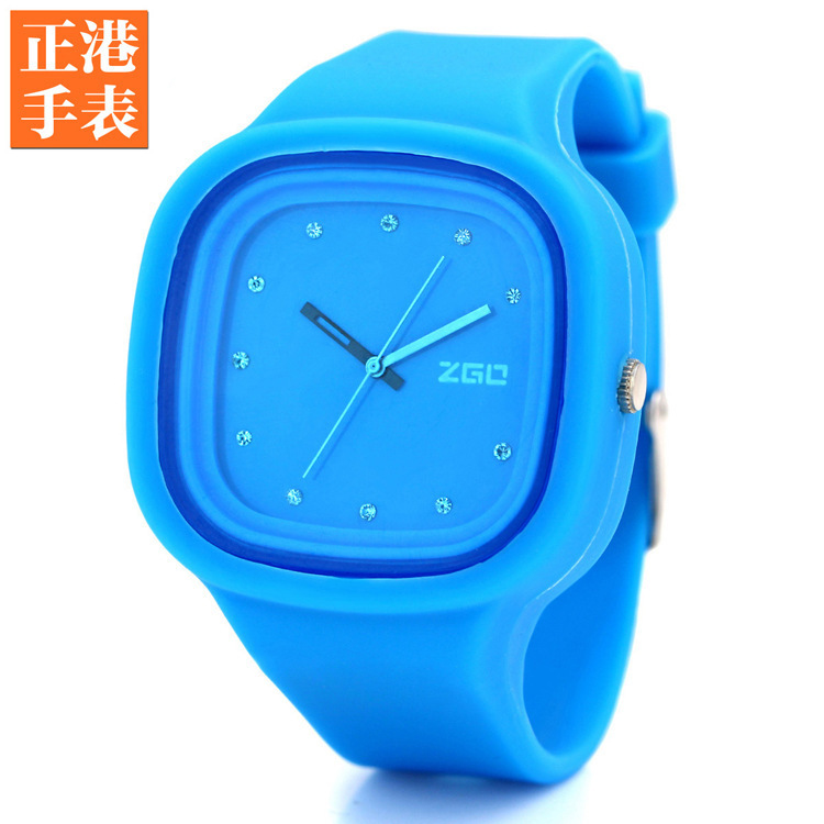 12 Colors ZGO Brand 2015 new Fashion Waterproof Silicone wristwatches men Sports Quartz Watch Women rhInestone