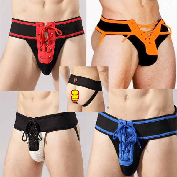 Mens Athletic Supporters JockStrap Waistband Sexy Lace Up Briefs Jock
