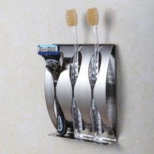 Stainless steel wall toothbrush holder 3 position tooth brush Organizer box non-sucker decorative bathroom accessories