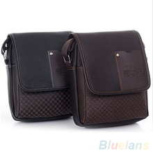 Fashion Men s Faux Leather Grid Cover Briefcase Crossbody Messenger Shoulder Bag 4CRI