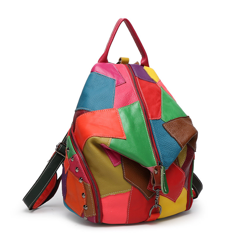 2015 Patchwork Genuine Leather Bag Womens Backpack Cowhide Backpack School Backpacks Mochila Feminina Dollar Price