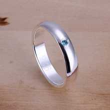 Free Shipping 925 Sterling Silver Ring Fashion Smooth Inlaid Blue Stone Ring Gift Silver Jewelry Finger Rings SMTR105