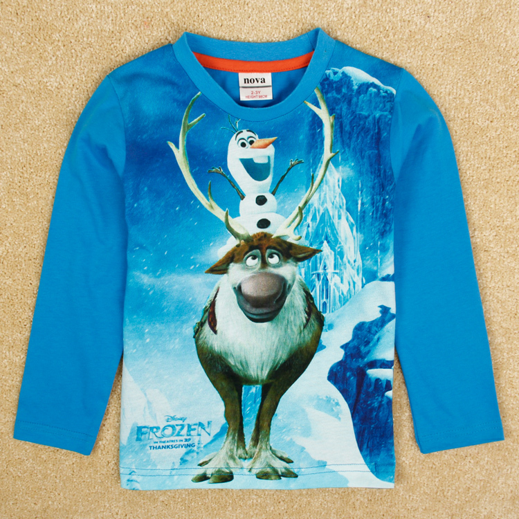 Fashion 2014 Boys Frozen T Shirt Long Sleeve Cartoon Pattern Shirts For