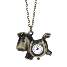 Hot Sale Cute Vintage Horses Quartz Watches Horses Pocket Watch Necklace Key Chain Key Ring Necklace