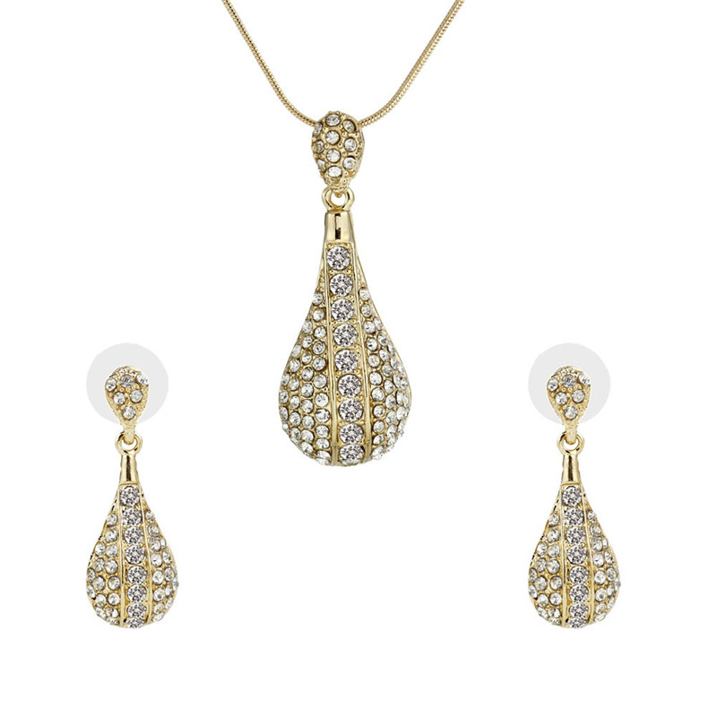 Femmes Bijoux turque Set or pleine goutte deau cristal collier boucles doreilles