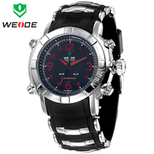 Weide alarma fecha día caja de acero inoxidable correa del silicón del cuarzo Relogio Masculino hombres reloj analógico Digital LED reloj de pulsera