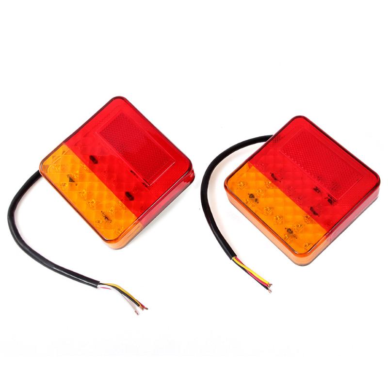 CARCHET 2 x Red + Yellow Truck Trailer Boat Jeep Stop Turn Tail LED Lights / Stud Mount