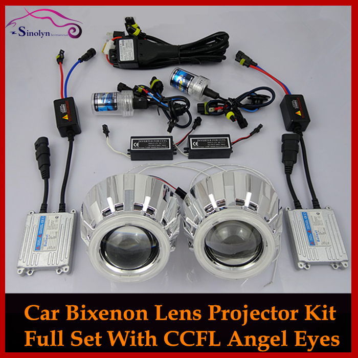 Car Styling Accessories AC HID Angel Eyes Halo Bi-xenon Lens Projector Headlights Full Set H1 H4 H7 High Low Beam Xenon Light