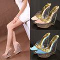 2016summer Han Guohou high with cool slippers high transparent glass slipper alien waterproof 15 cm wedges