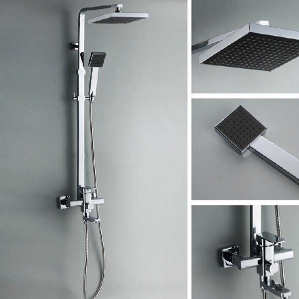 Chrome Finish Square Bathroom Shower Column Faucet Mixer W/ Handheld Shower