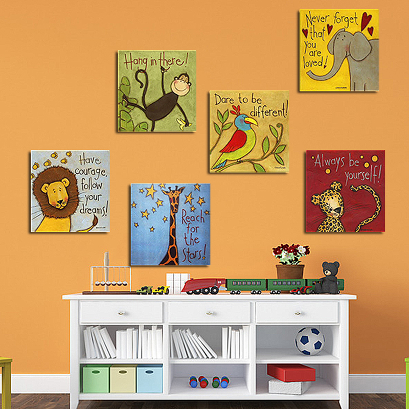 Unframed 6panel Monkey Lion And Giraffe Animal Family Conbination Modern Home Wall Decor For Kid Room Decoration Wall Artwork