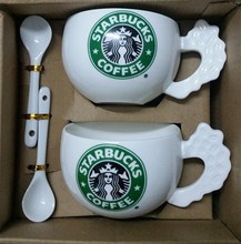 Free shipping Star-bucks coffee cup 2pcs/set, coffee mug cute couple cups , With 2 spoons