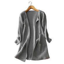 Women’s long thick 100% pure cashmere knitting cardigan coat V-neck open stitch winter/spring casual wear