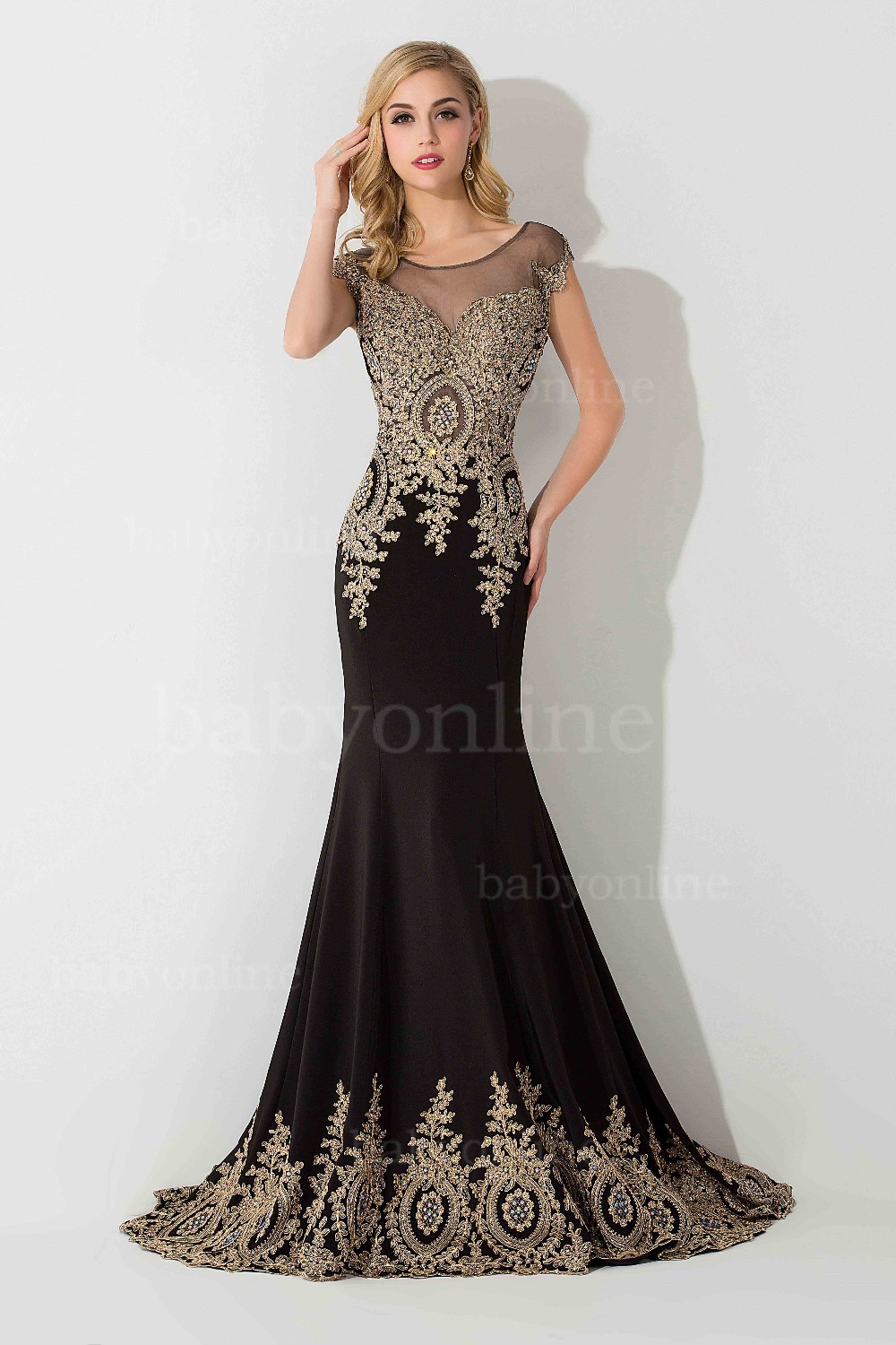 Black Prom Dress with Cap Sleeves