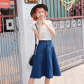 New Women Vintage High Waist Denim Skirts Knee Length Spring Summer Womens Slim A line Midi