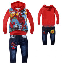 New Fashion 2014 Children Outfits SpiderMan Tracksuit Clothing Children Hoodies + Kids Pants Sport Suit Boys Clothing Set