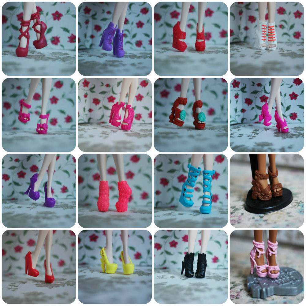 Factory Wholesale 100 Paris/lot Mixed Style Beautiful Boots Sandles 1/6 Dolls Shoes Original Monster Doll Shoes High Recommended