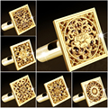Gold Full Copper Odor Floor Drain Brass Core Bathroom Shower Drain 4 Square Waste Grate Drain
