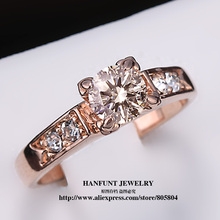 Zirconia Diamond Forever Wedding Rings anel 18K Gold Plated Solitaire Rhinestones Lovers Ring Jewelry For Women Bijoux R051