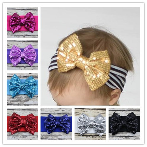 Wholesale Sparkle Sequin Bow Headbands Bow Headwrap Big Bow Headband For Baby Girls Children Hair Accessories 100pcs