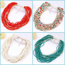 Bohemia Colorful Multilayer Resin Beads Bib Statement Choker Chunky Collar Jewelry Necklace Free Shipping