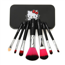2015 Newest makeup brushes Hello Kitty 7pcs mini brush black kit Sets for eyeshadow blush Cosmetic Brushes Tool with metal box