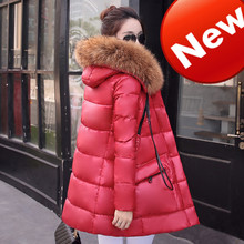 2016 New Female Long Parkas Large Fur Collar Women Winter Down Coat Slim Thickening White Duck Down Jacket Hooded Outwear Parka
