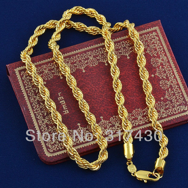 Hot sale Twisted Splendid 14k Real Yellow Gold Filled Necklace Rope link Chain Jewelry Mens or ...