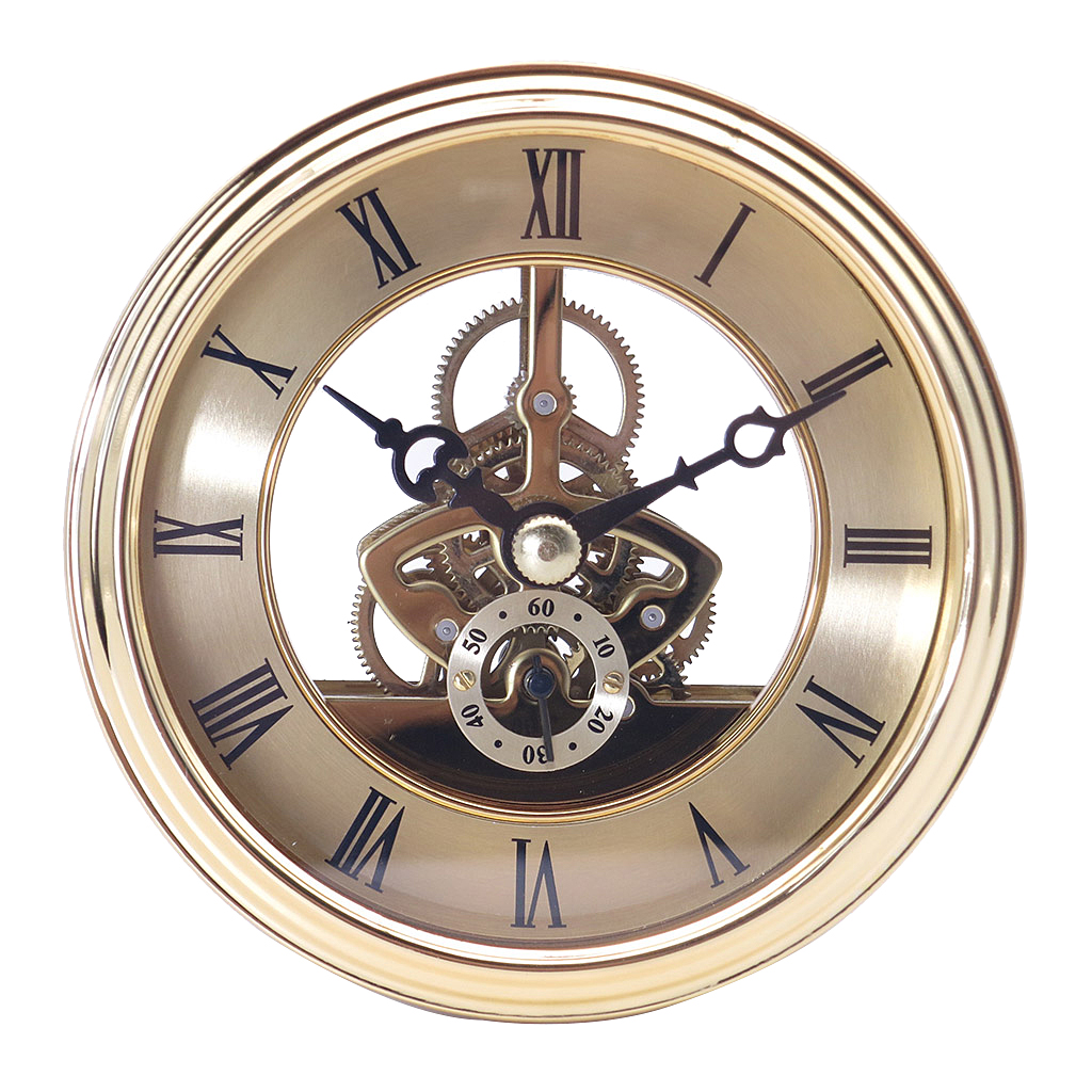 Quartz Skeleton Clock Movement insert Gold Roman Numerals 97mm Diameter Bezel 