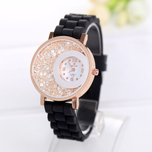 High quality 2015 New Fashion Trendy Casual Watch Moving Beads Crystal Quartz Women Dress Watch silicone ladies Wristwatch clock