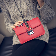 Women Handbags 2016 Fashion Luxury Retro High Grade PU Leather Rivets Lock Cover Women Shoulder Bag Messenger Bag