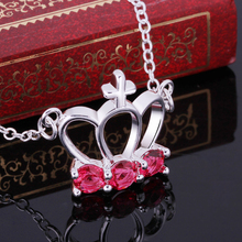 2015 new fashion crown design inlaid colour stones jewlery 925 sterling silver necklace free shipping high