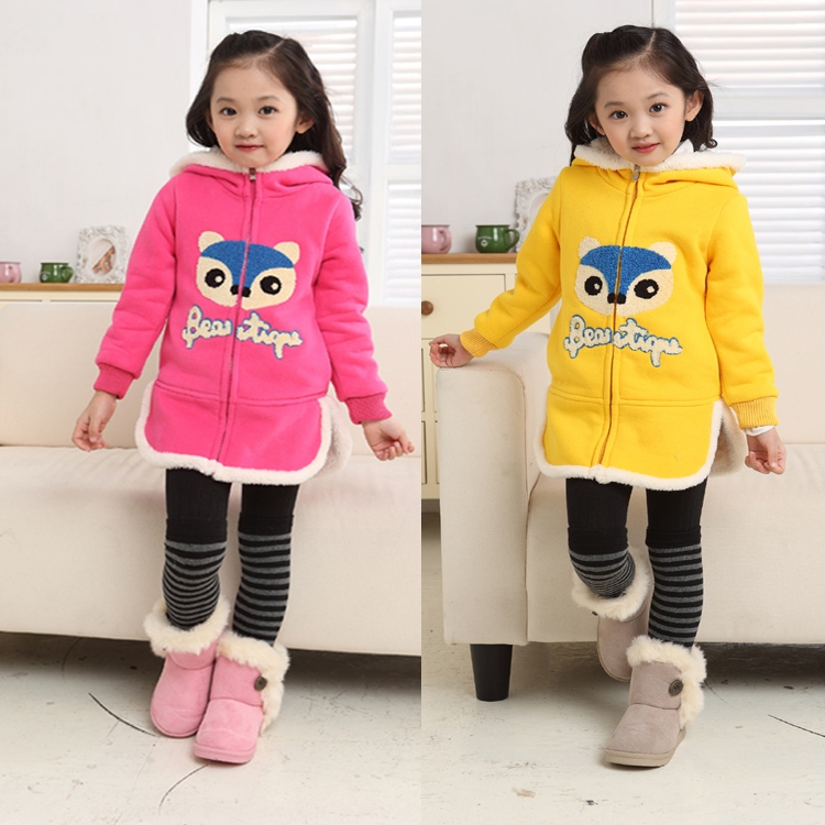 Children's cartoon pattern clothing winter child outerwear sweatshirt 100% cotton plus velvet thickening fleece cardigan