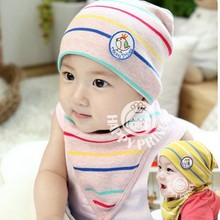 Hot Sales 2Pcs Sets Spring Baby Boys Girls Clothes Stripe Soft Cotton Hat Cap Triangle Bib