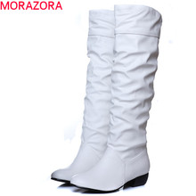 Large size 2016 new arrive Winter Knee high Women Boots Black White Brown flat heels half boots autumn winter shoes woman