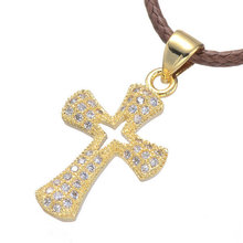 Simple Design Hollow Cubic Zirconia Christian Jewelry Zircon Gold Cross Pendant Necklace