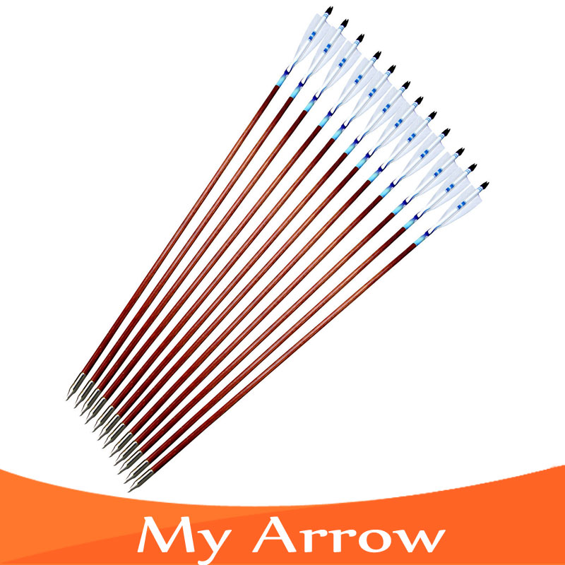 Handmade Turkey Feather Traditional Wooden Arrows For Recurve Bow 12pcs 30 Long Bow Archery Wooden Arrows
