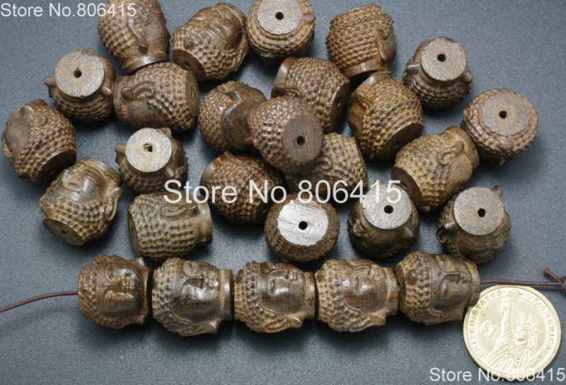 Natural Driftwood Wood Carve Buddha Head Healing Bracelet Connector Charm Beads 
