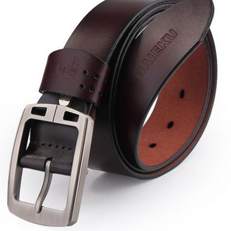 100 cowhide genuine leather belts for men BAIEKU brand Strap male pin buckle fancy vintage jeans