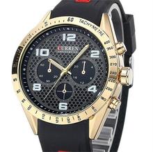 2015 nuevos negocios moda casual relojes ronda dorado Dial genuino CURREN relogio masculino correa de silicona reloj resistente al agua