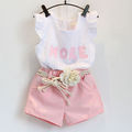 2015 New Baby Children clothes sets for girls Fly sleeve Flower Cotton shirt shorts summer set