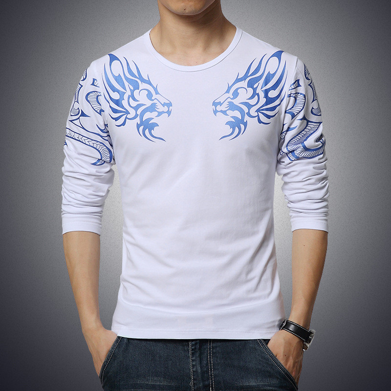 2015 Autumn new high-end men's t-shirt fashion Slim Dragon printing atmosphere tshirt Plus size 4XL 5XL long-sleeved t shirt men