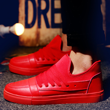 New Arrival Men Casual Shoes PU Leather Lace Up Flats Black Red Breathable Canvas Leisure Shoes British Style Men’s Flats Shoes