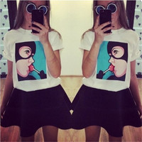 Elina 2015 women summer Lollipop girl funny japanese ropa mujer emoji graphic tees women top tshirt femme