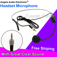Free Shipping Black Colour Screw Thread Lock 3.5mm Plug Ear Hook Headworn Headset Microphone For Wireless Bodypack Transmitter