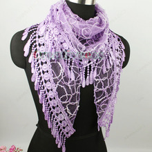 Trend Fashion Elegant Stylish Women s Lace Trim Tassel Shine Line Weave Triangle Mantilla Scarf Shawl