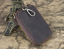 Genuine leather key wallet dark brown vintage style key holder for men & women TIDING 40353